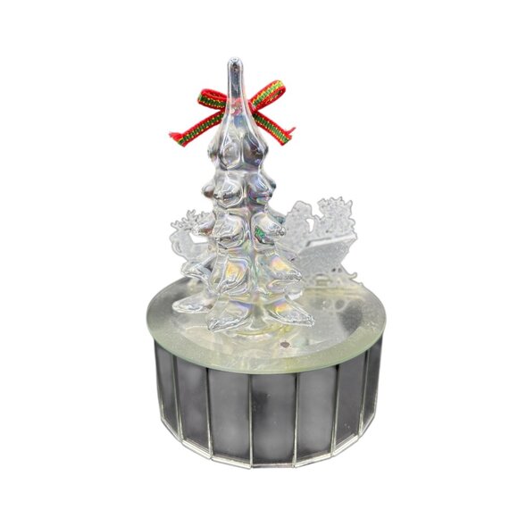 Vintage Acrylic Christmas Tree With Santa Sleigh Music Box Decoration Winter Won - Picture 4 of 9